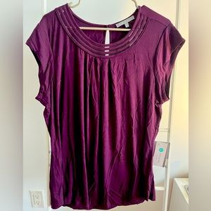 Daniel Rainn scoop neck pleat detail knit top - dark purple XL